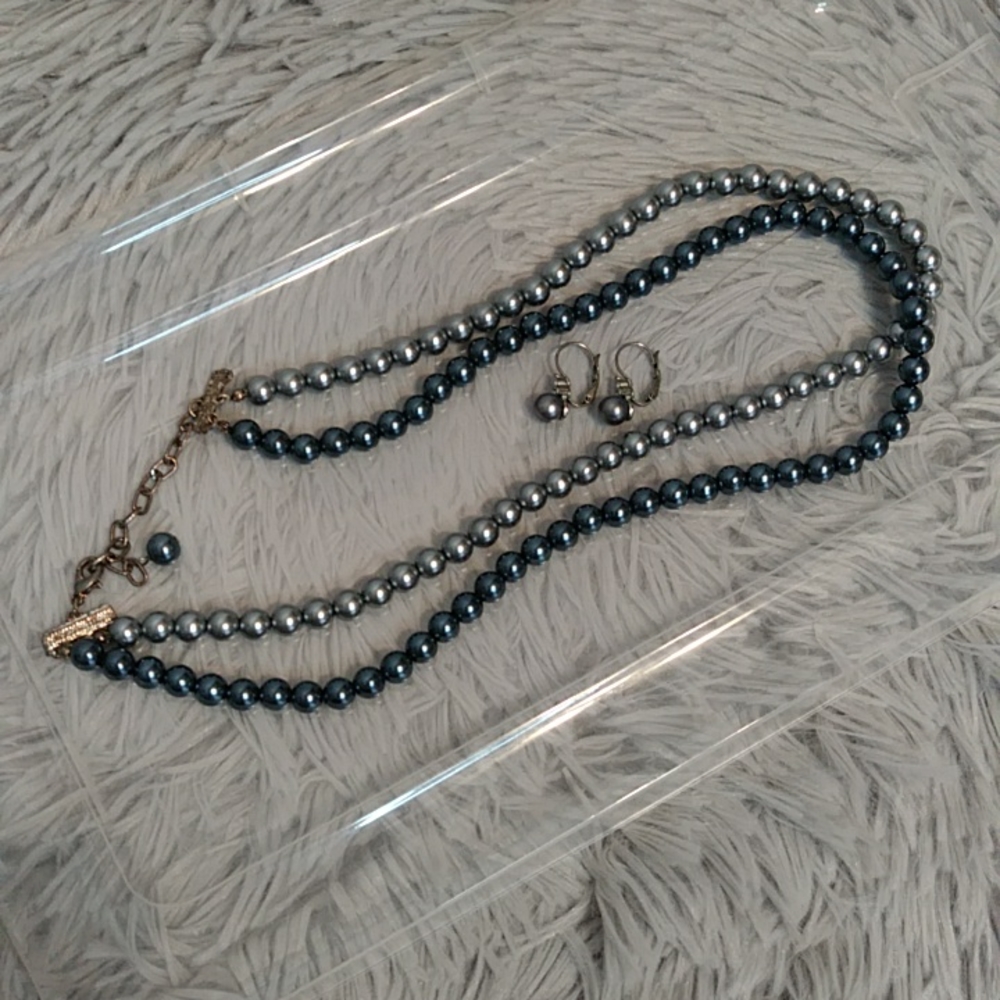Vintage pewter beaded necklace and earrings set